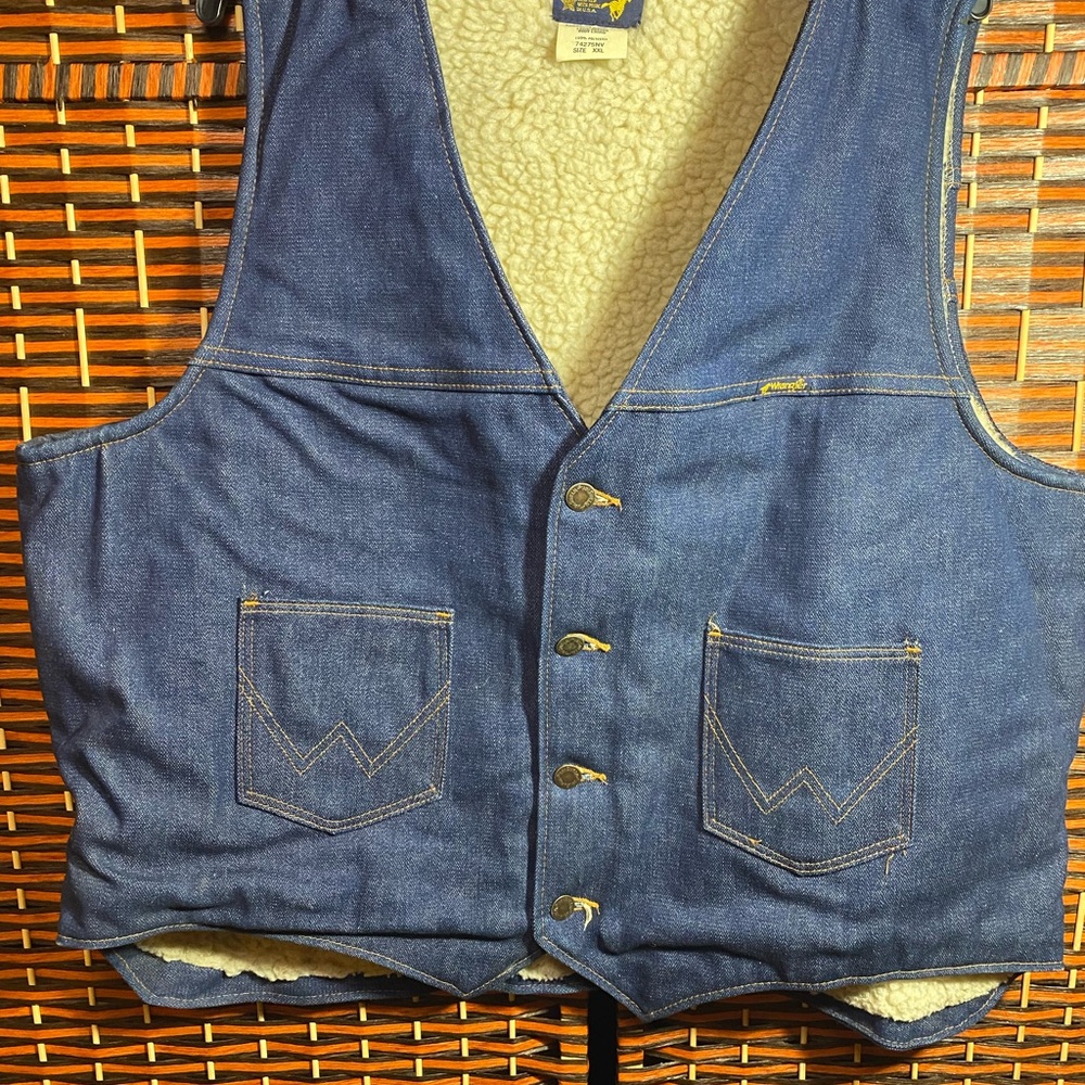 Vintage Wrangler Sherpa Lined Denim Vest XXL Made in USA